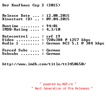 NFO for the release Der.Kaufhaus.Cop.2.German.2015.AC3.BDRiP.x264-EXQUiSiTE by EXQUiSiTE