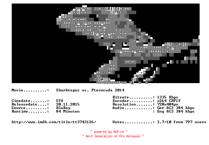 NFO for the release Sharktopus.vs.Pteracuda.Kampf.der.Urzeitgiganten.2014.German.DL.BDRip.x264-LizardSquad by LizardSquad