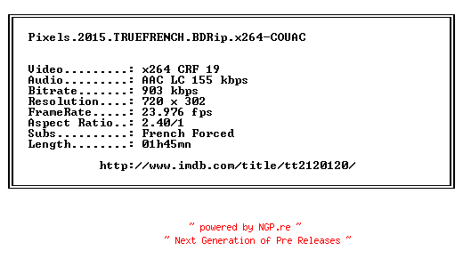 NFO for the release Pixels.2015.TRUEFRENCH.BDRip.x264-COUAC by COUAC