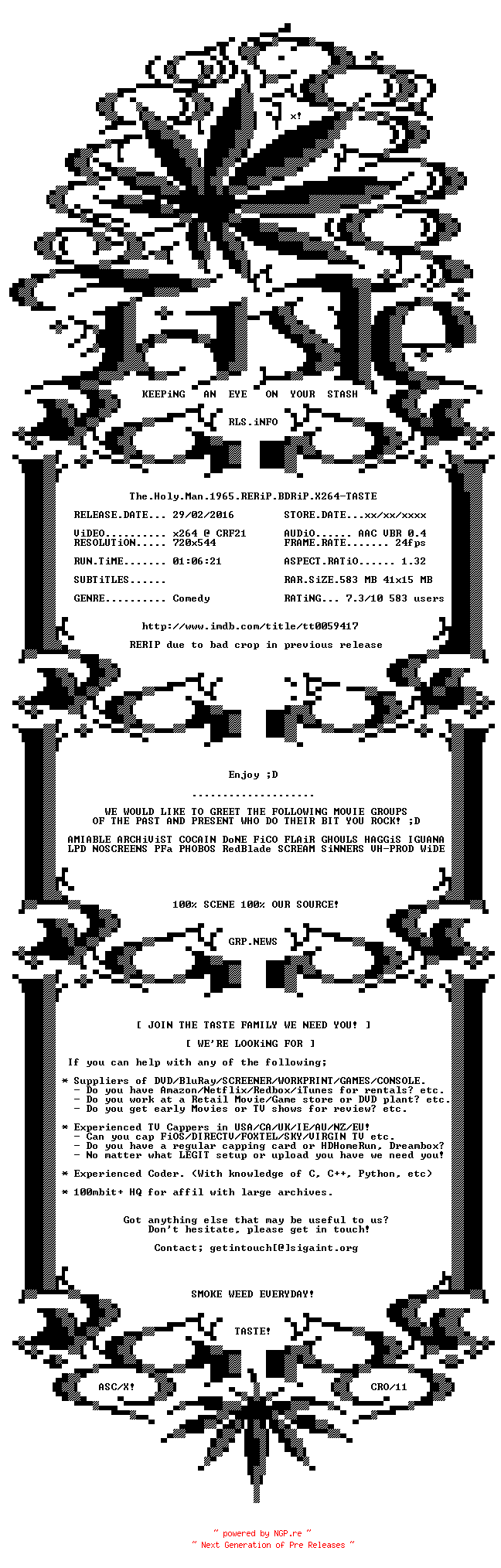 NFO for the release The.Holy.Man.1965.RERiP.BDRiP.X264-TASTE by TASTE