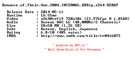 NFO for the release Romance.of.Their.Own.2004.INTERNAL.BDRip.x264-KEBAP by KEBAP