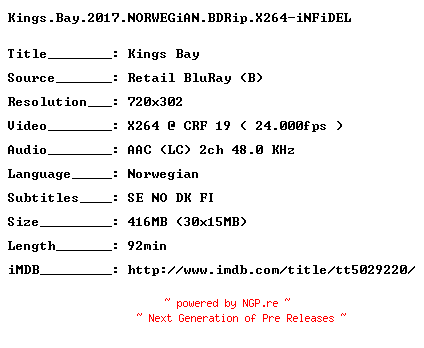 NFO for the release Kings.Bay.2017.NORWEGiAN.BDRip.X264-iNFiDEL by iNFiDEL
