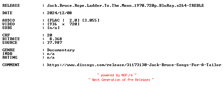 NFO for the release Jack.Bruce.Rope.Ladder.To.The.Moon.1970.720p.BluRay.x264-TREBLE by TREBLE