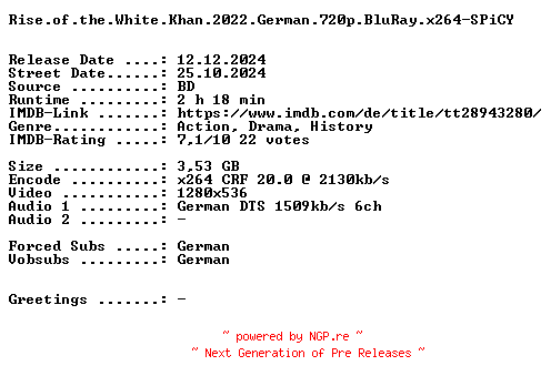 NFO for the release Rise.of.the.White.Khan.2022.German.720p.BluRay.x264-SPiCY by SPiCY