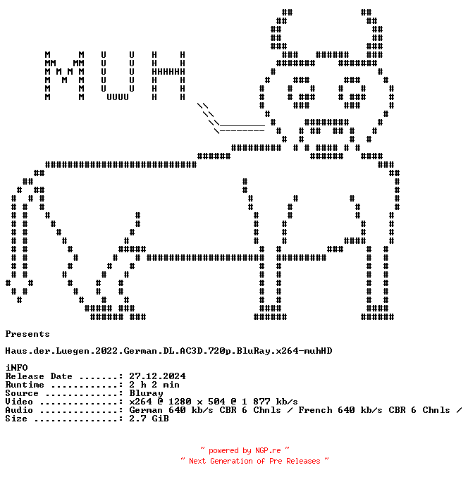 NFO for the release Haus.der.Luegen.2022.German.DL.AC3D.720p.BluRay.x264-muhHD by muhHD