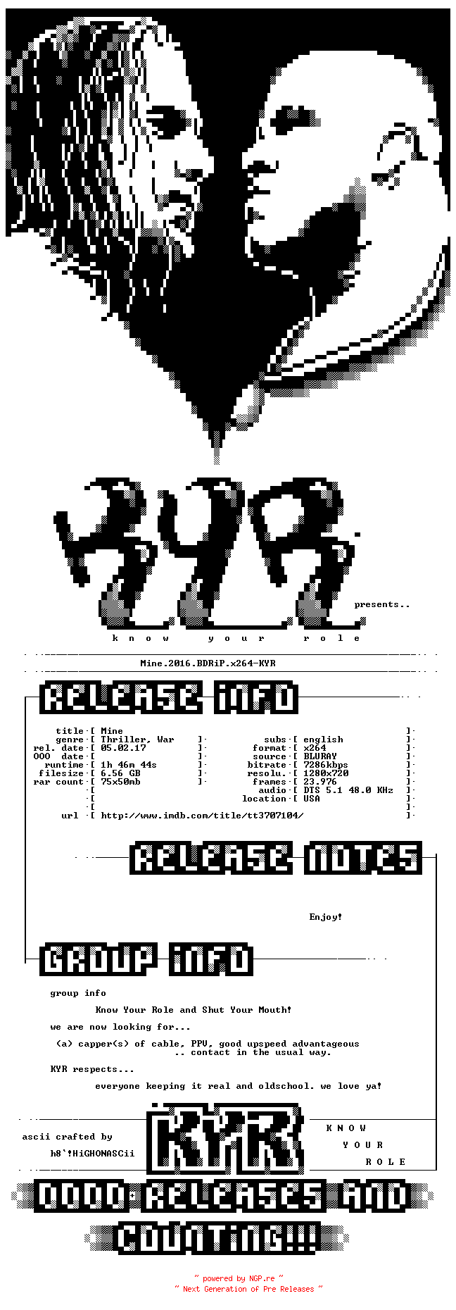 NFO for the release Mine.2016.720p.Bluray.x264-KYR by KYR