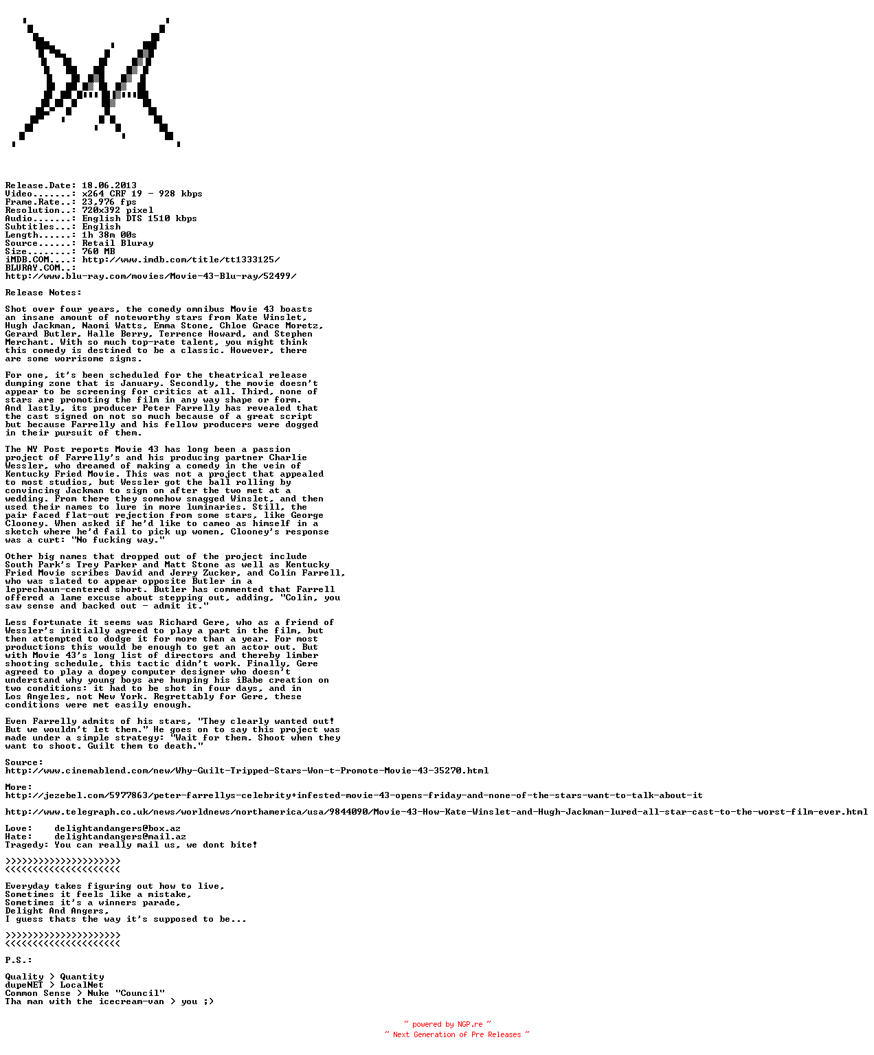 NFO for the release Movie.43.2013.BDRip.x264-DAA by DAA