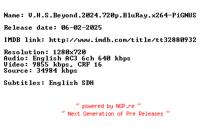 NFO for the release V.H.S.Beyond.2024.720p.BluRay.x264-PiGNUS by PiGNUS