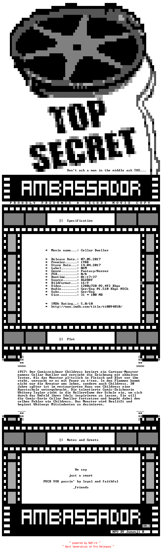NFO for the release Underground.Werewolf.GERMAN.1988.DL.720P.BLURAY.X264-AMBASSADOR by AMBASSADOR
