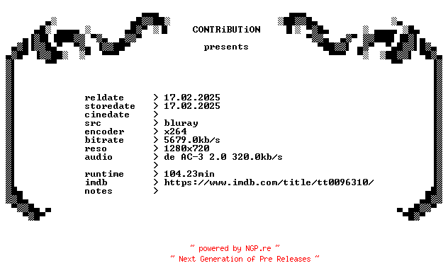 NFO for the release Club.War.1988.German.720p.BluRay.x264-CONTRiBUTiON by CONTRiBUTiON