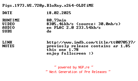 NFO for the release Pigs.1973.WS.720p.BluRay.x264-OLDTiME by OLDTiME