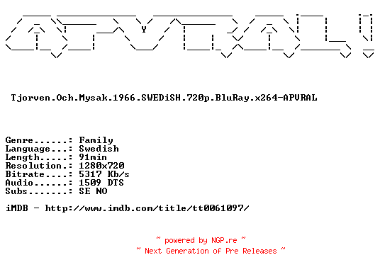 NFO for the release Tjorven.Och.Mysak.1966.SWEDiSH.720p.BluRay.x264-APVRAL by APVRAL