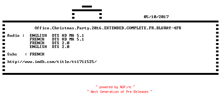 NFO for the release Office.Christmas.Party.2016.EXTENDED.COMPLETE.FR.BLURAY-4FR by 4FR