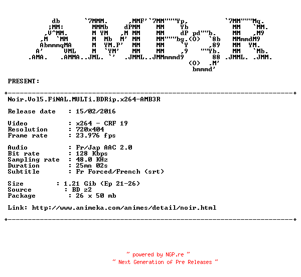 NFO for the release Noir.Vol5.FiNAL.MULTi.BDRip.x264-AMB3R by AMB3R