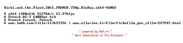 NFO for the release Ricki.and.the.Flash.2015.FRENCH.720p.BluRay.x264-VENUE by VENUE
