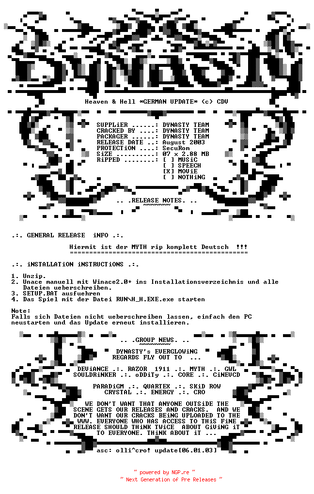 NFO for the release Heaven.And.Hell.GERMAN.Update-DYNASTY by DYNASTY