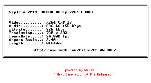 NFO for the release Wiplala.2014.FRENCH.BDRip.x264-COUAC by COUAC