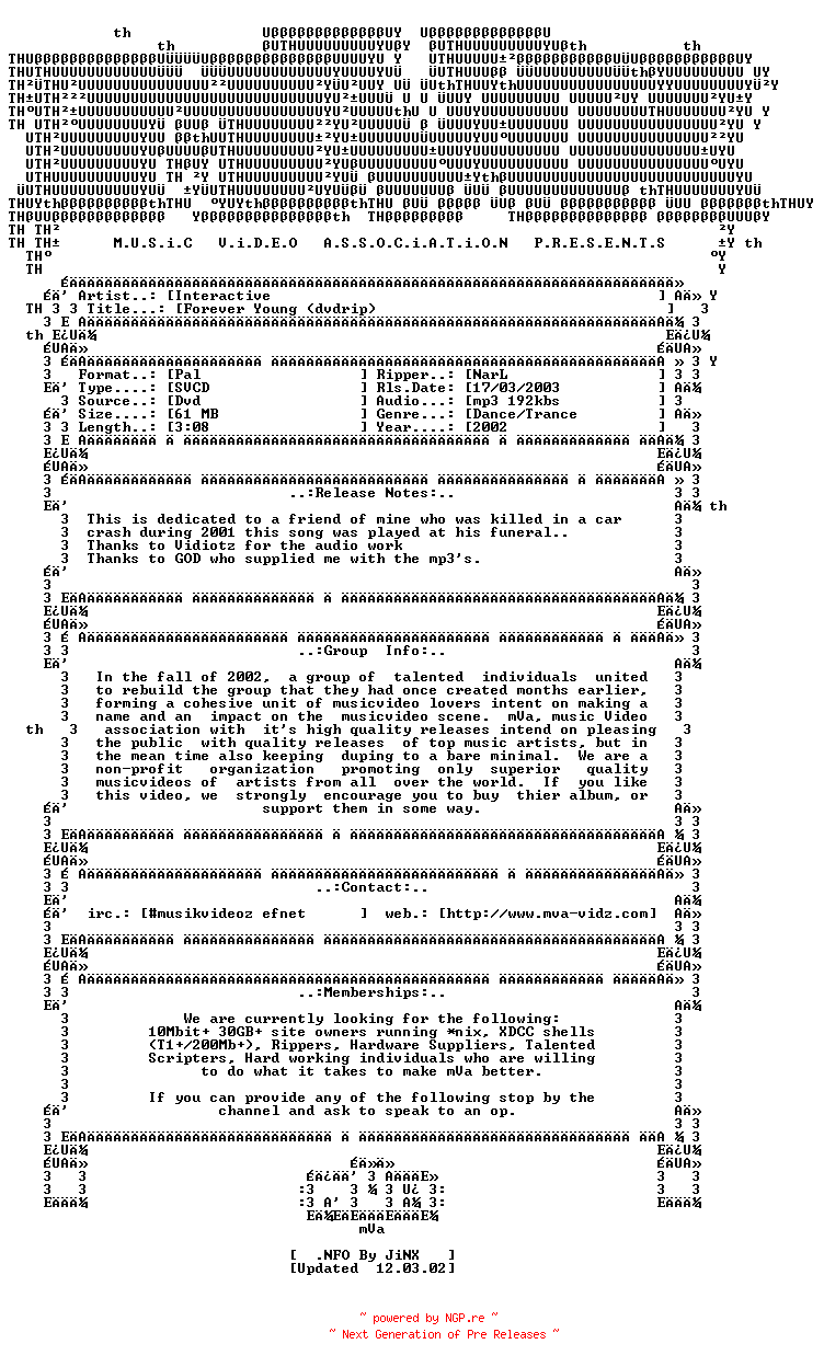 NFO for the release Interactive-forever_young-dvdrip-svcd-2002-mVa by mVa