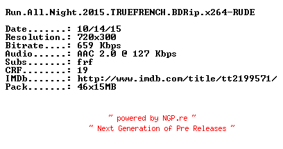 NFO for the release Run.All.Night.2015.TRUEFRENCH.BDRip.x264-RUDE by RUDE