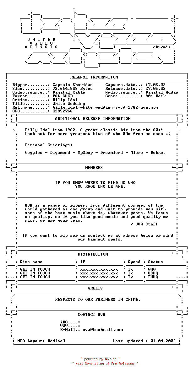 NFO for the release Billy_idol-white_wedding-svcd-1982-uva by uva