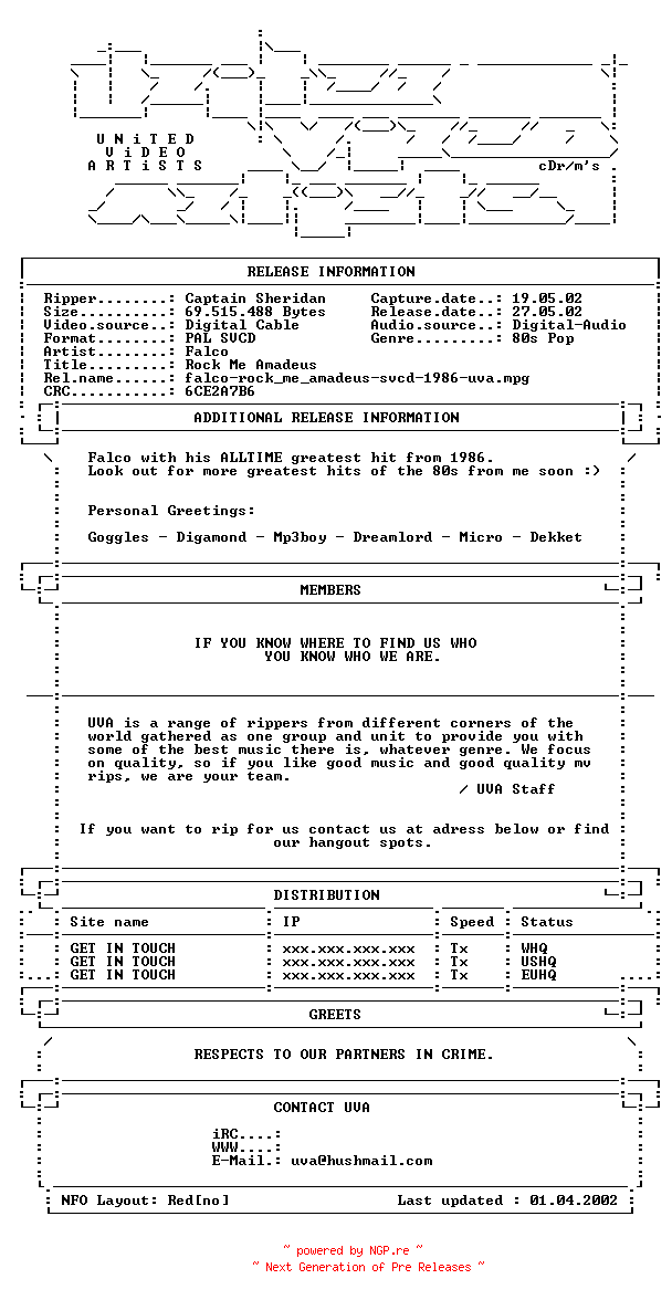 NFO for the release Falco-rock_me_amadeus-svcd-1986-uva by uva