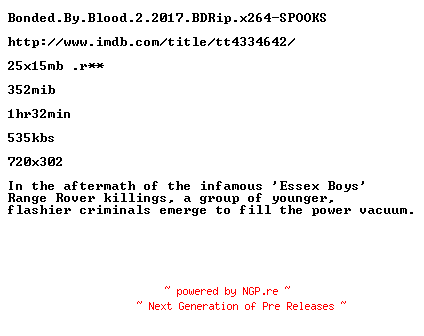 NFO for the release Bonded.By.Blood.2.2017.BDRip.x264-SPOOKS by SPOOKS