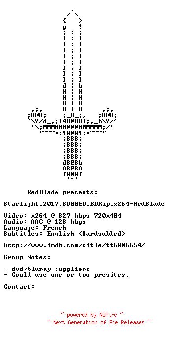 NFO for the release Starlight.2017.SUBBED.BDRip.x264-RedBlade by RedBlade