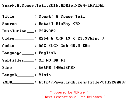 NFO for the release Spark.A.Space.Tail.2016.BDRip.X264-iNFiDEL by iNFiDEL