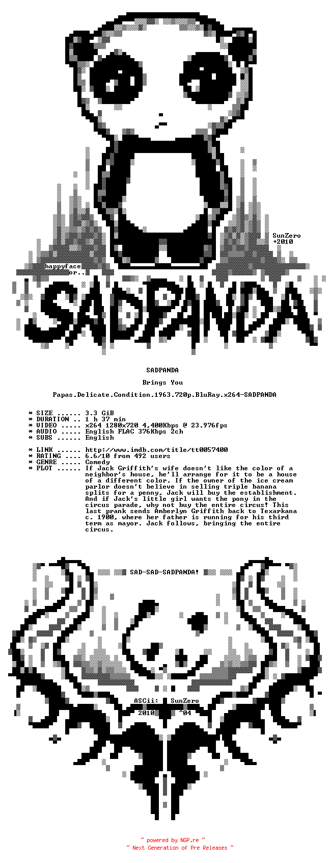 NFO for the release Papas.Delicate.Condition.1963.720p.BluRay.x264-SADPANDA by SADPANDA