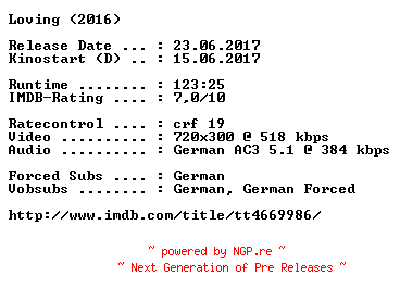 NFO for the release Loving.German.2016.AC3.BDRip.x264-COiNCiDENCE by COiNCiDENCE