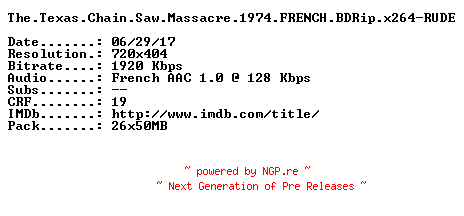 NFO for the release The.Texas.Chain.Saw.Massacre.1974.FRENCH.BDRip.x264-RUDE by RUDE