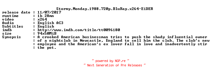 NFO for the release Stormy.Monday.1988.720p.BluRay.x264-EiDER by EiDER