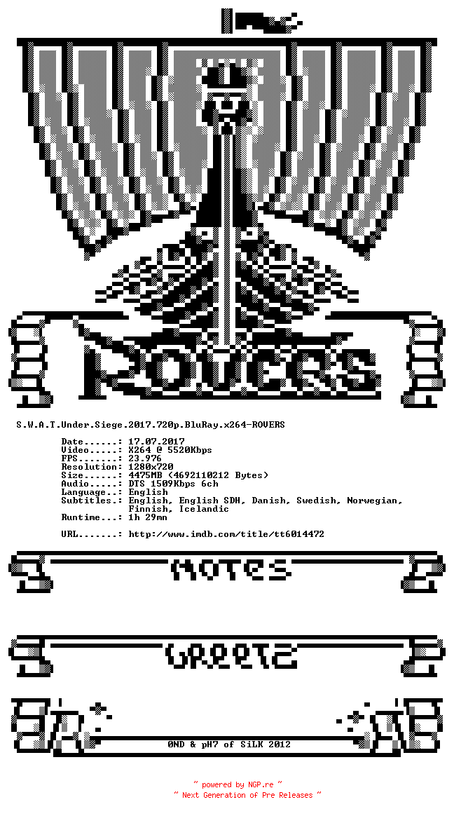 NFO for the release S.W.A.T.Under.Siege.2017.720p.BluRay.x264-ROVERS by ROVERS