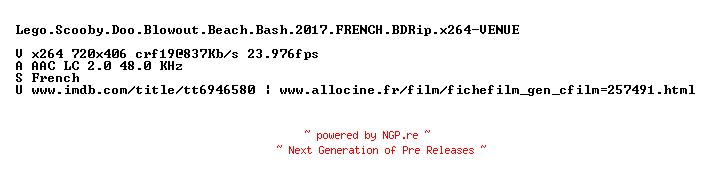 NFO for the release Lego.Scooby.Doo.Blowout.Beach.Bash.2017.FRENCH.BDRip.x264-VENUE by VENUE