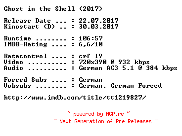 NFO for the release Ghost.in.the.Shell.German.2017.AC3.BDRip.x264-COiNCiDENCE by COiNCiDENCE