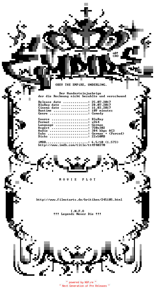 NFO for the release Der.Hunderteinjaehrige.der.die.Rechnung.nicht.bezahlte.und.verschwand.German.BDRip.x264-EMPiRE by EMPiRE