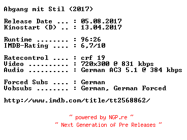 NFO for the release Abgang.mit.Stil.German.2017.AC3.BDRip.x264-COiNCiDENCE by COiNCiDENCE