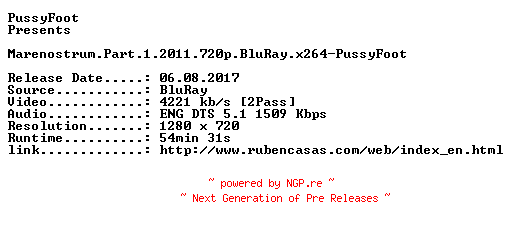 NFO for the release Marenostrum.Part.1.2011.720p.BluRay.x264-PussyFoot by PussyFoot