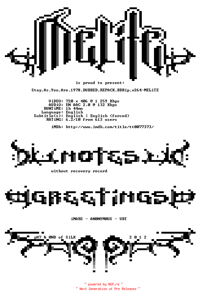 NFO for the release Stay.As.You.Are.1978.DUBBED.REPACK.BDRip.x264-MELiTE by MELiTE
