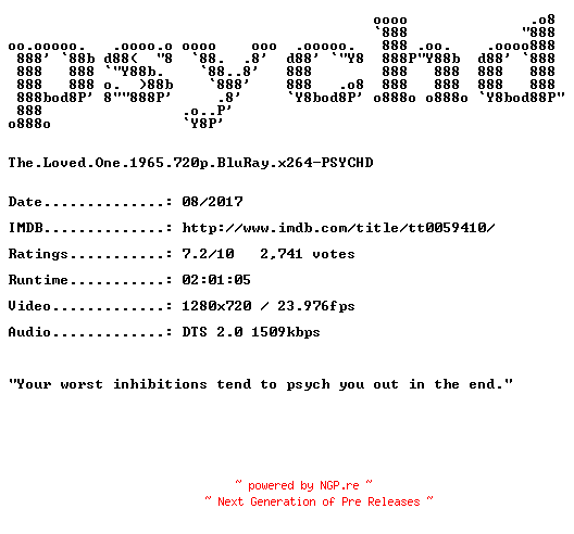 NFO for the release The.Loved.One.1965.720p.BluRay.x264-PSYCHD by PSYCHD