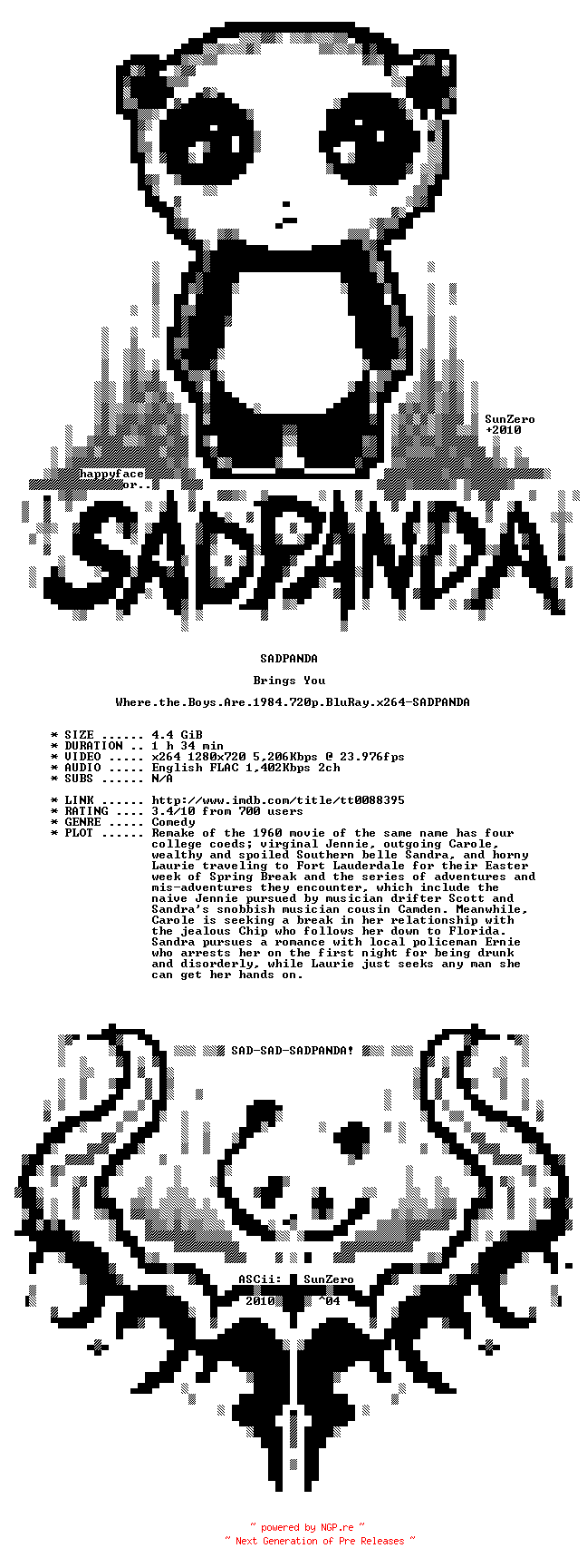 NFO for the release Where.the.Boys.Are.1984.720p.BluRay.x264-SADPANDA by SADPANDA