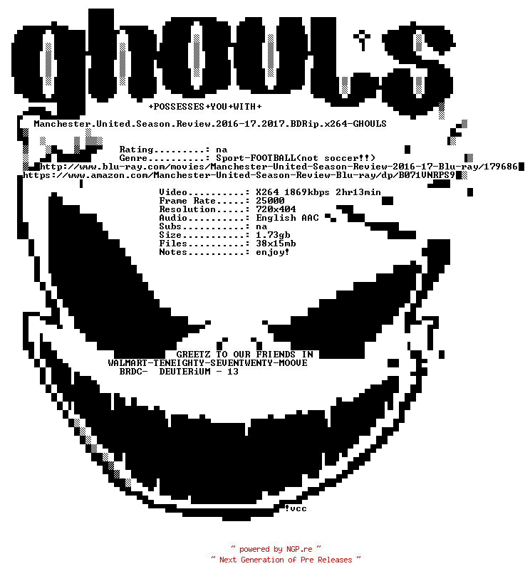 NFO for the release Manchester.United.Season.Review.2016-17.2017.BDRip.x264-GHOULS by GHOULS