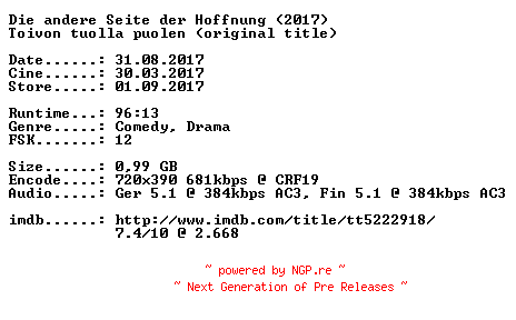 NFO for the release Die.andere.Seite.der.Hoffnung.German.2017.DL.BDRiP.x264-CiNEViSiON by CiNEViSiON