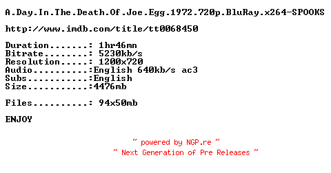NFO for the release A.Day.In.The.Death.Of.Joe.Egg.1972.720p.BluRay.x264-SPOOKS by SPOOKS