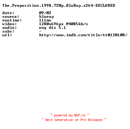 NFO for the release The.Proposition.1998.720p.BluRay.x264-EXCLUDED by EXCLUDED