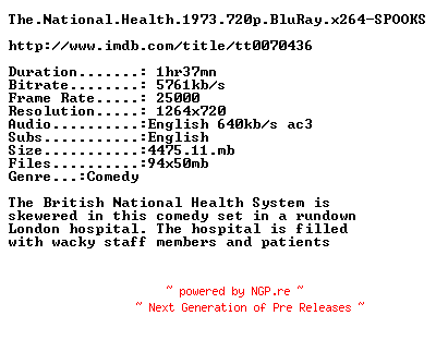 NFO for the release The.National.Health.1973.720p.BluRay.x264-SPOOKS by SPOOKS