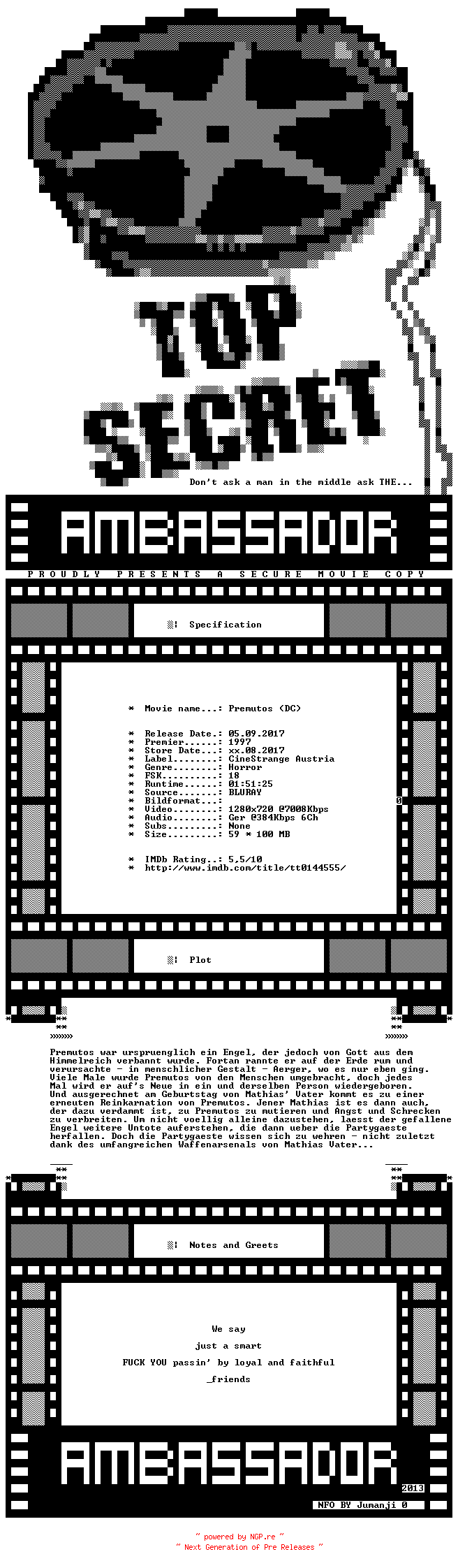 NFO for the release Premutos.1997.GERMAN.720P.BLURAY.X264-AMBASSADOR by AMBASSADOR