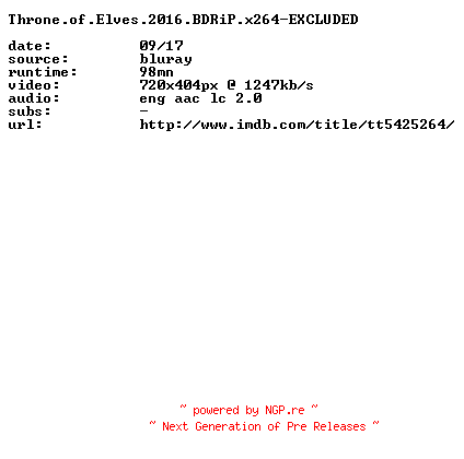 NFO for the release Throne.of.Elves.2016.BDRiP.x264-EXCLUDED by EXCLUDED