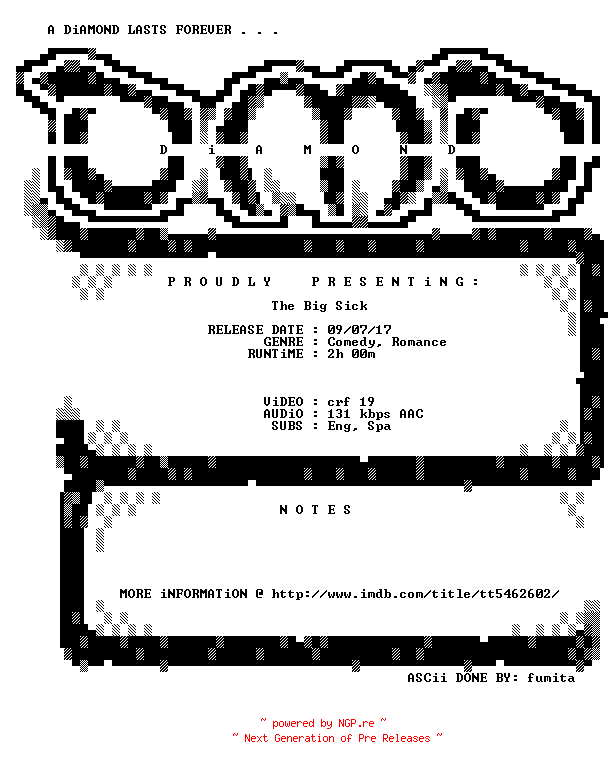 NFO for the release The.Big.Sick.2017.BDRip.x264-DiAMOND by DiAMOND