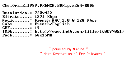 NFO for the release Che.Ora.E.1989.FRENCH.BDRip.x264-RUDE by RUDE